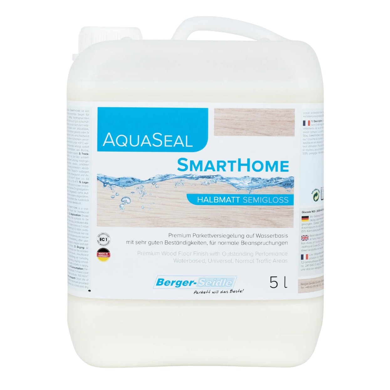 Лак для паркета Berger-Seidle AquaSeal SmartHome полуматовый 5 л